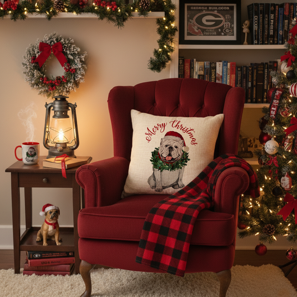 Santa Bulldog Watercolor Georgia Pillow