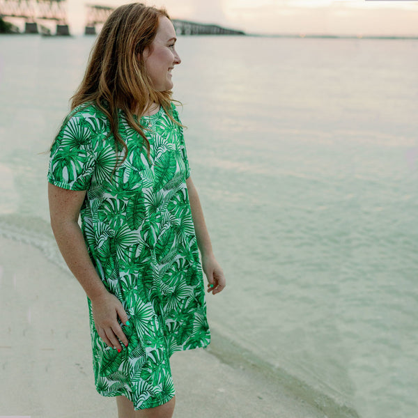 Tropical Leaves Swing Dress - Ladies