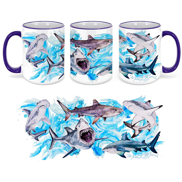 Shark Mug 15oz - Ceramic Watercolor