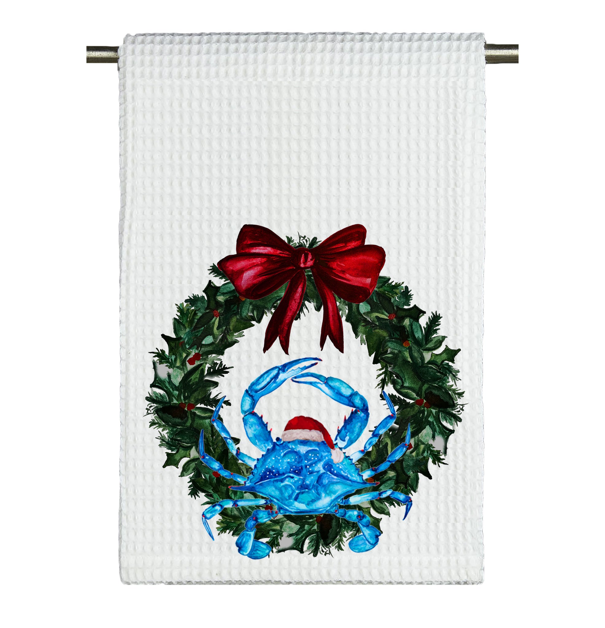 Blue Crab Coastal Christmas Tea Towel