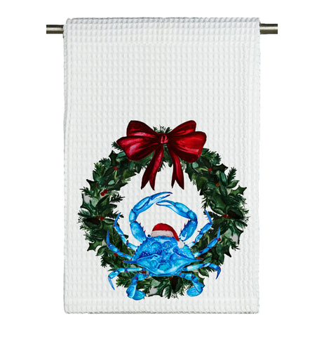 Blue Crab Coastal Christmas Tea Towel