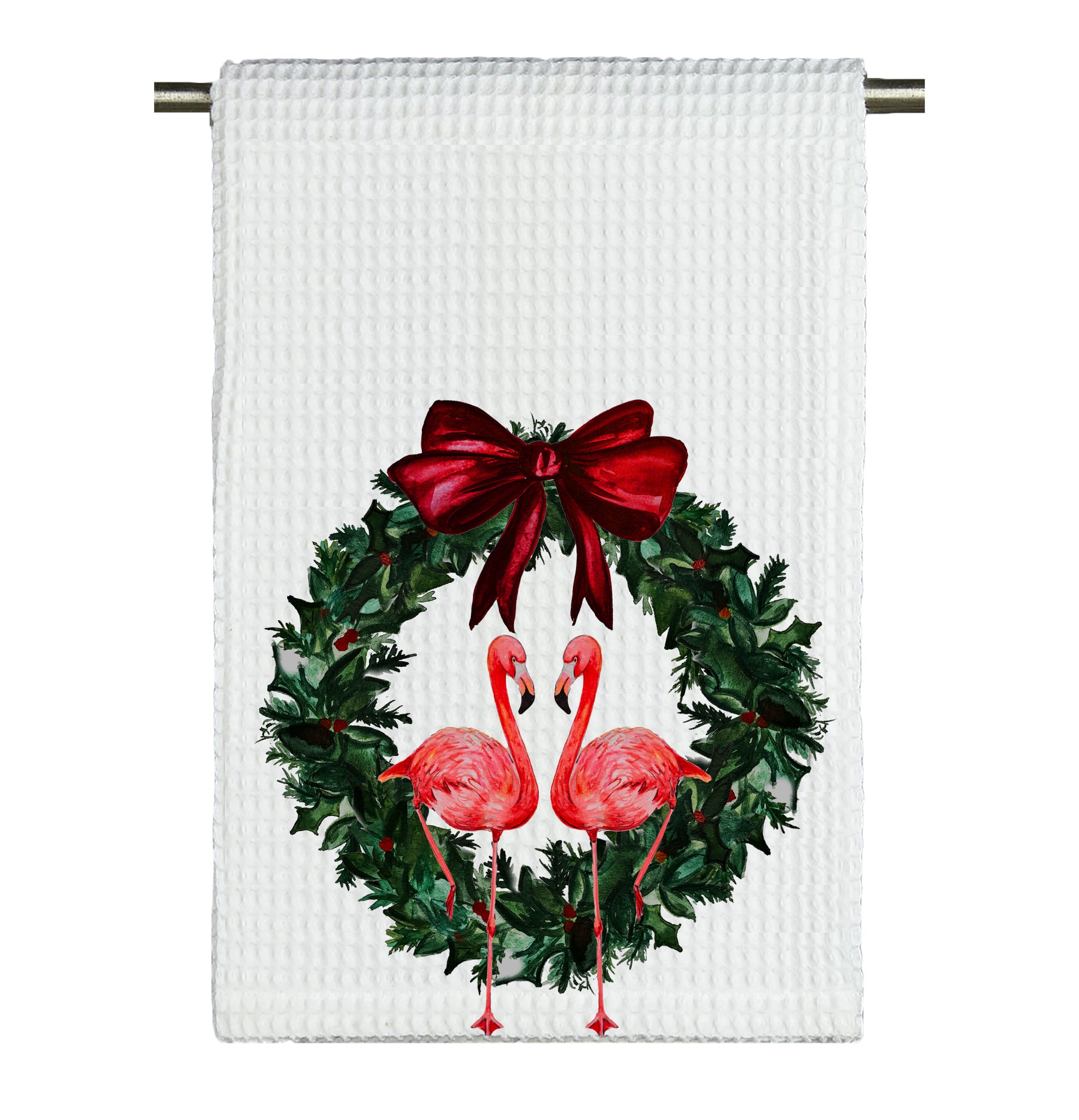 Flamingo Coastal Christmas Tea Towel