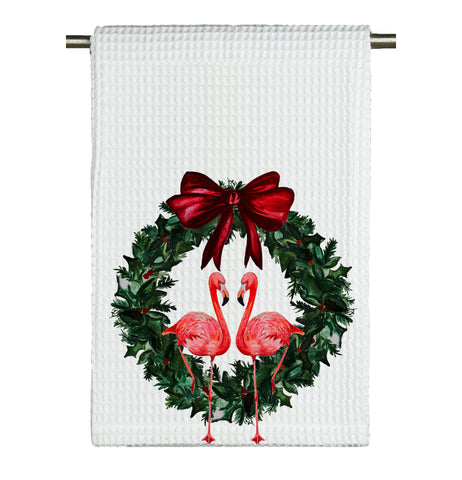 Flamingo Coastal Christmas Tea Towel