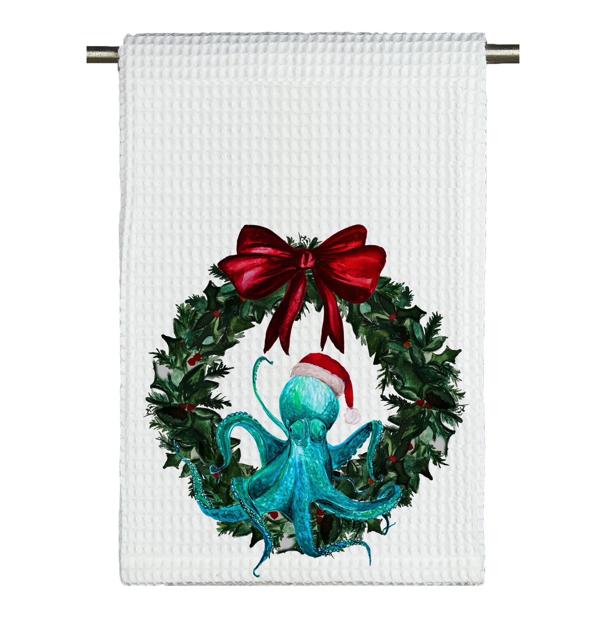 Octopus Coastal Christmas Tea Towel