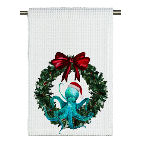 Octopus Coastal Christmas Tea Towel