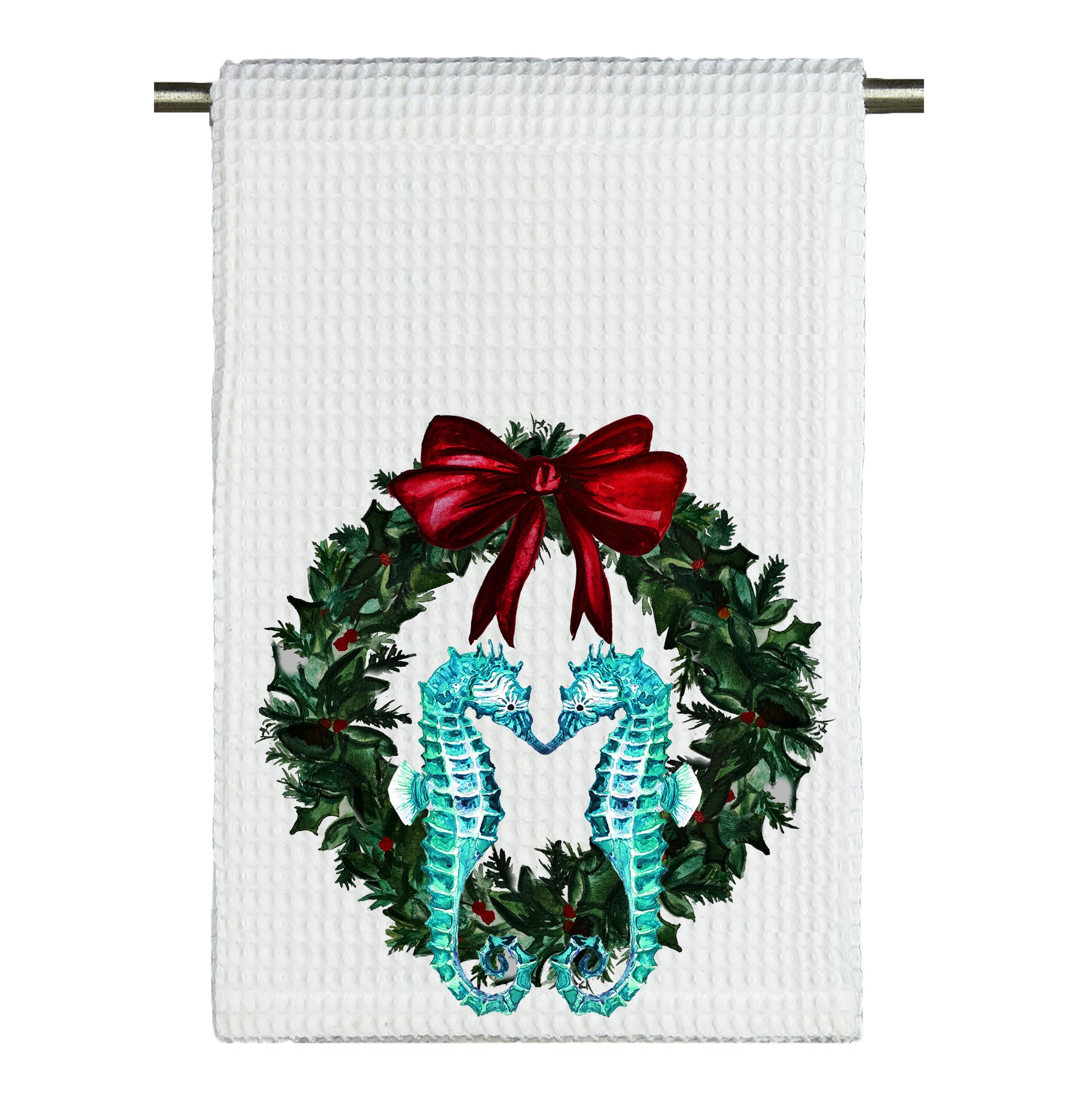 Seahorse Coastal Christmas Tea Towel
