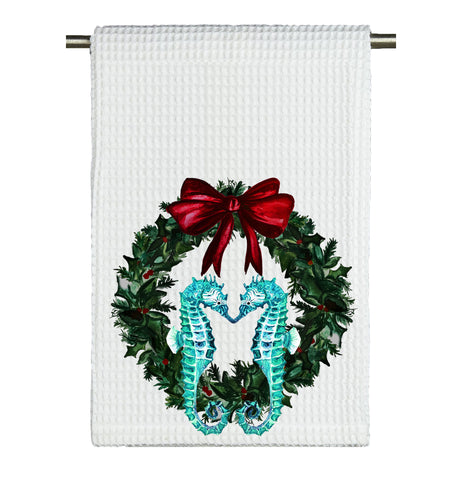 Seahorse Coastal Christmas Tea Towel