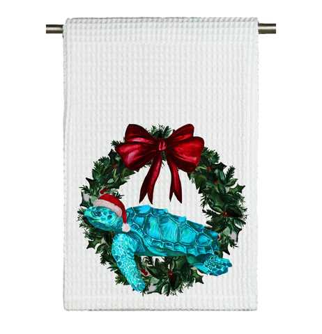 Sea Turtle Coastal Christmas Tea Towel