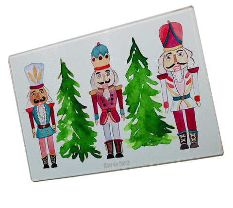 Christmas Nutcracker Watercolor Glass Cutting Board