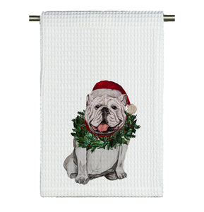 Santa Bulldog Watercolor Microfiber Tea Towel