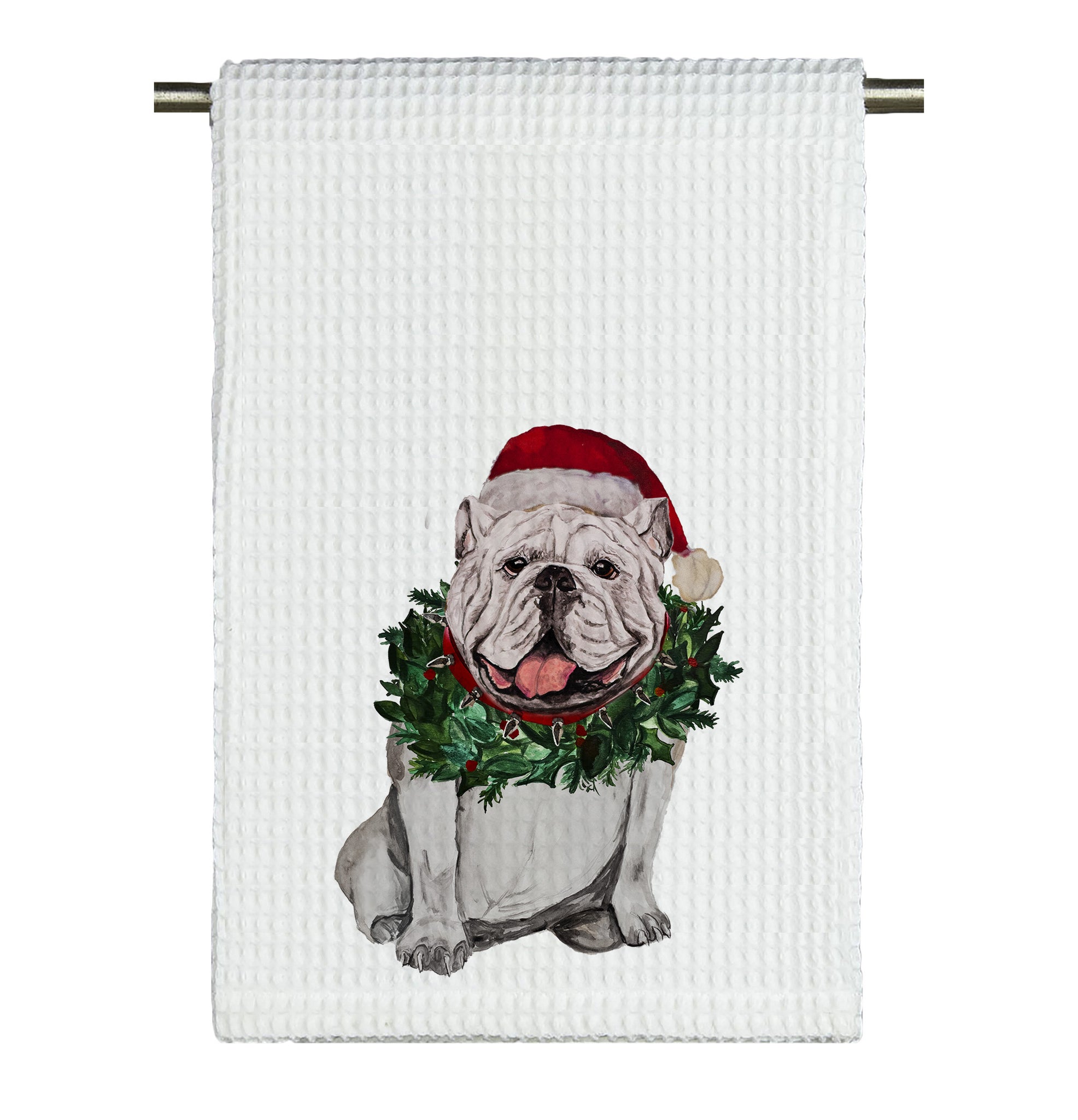Santa Bulldog Watercolor Georgia Tea Towel