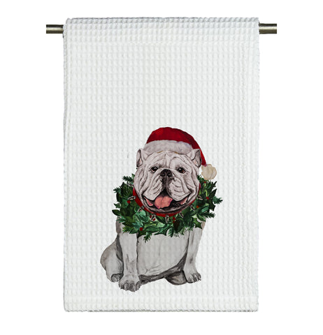 Santa Bulldog Watercolor Georgia Tea Towel