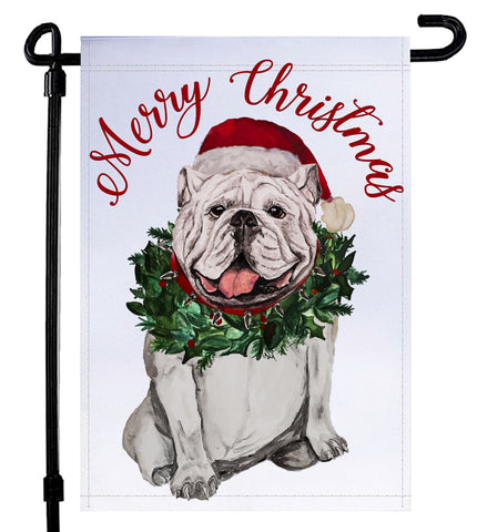 Santa Bulldog Watercolor Garden Flag