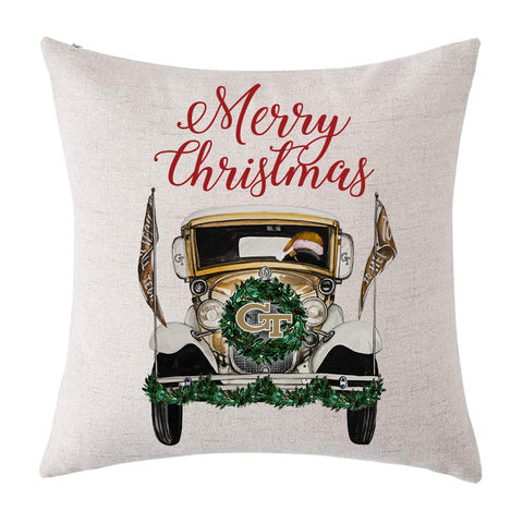 Christmas Wreck Watercolor Georgia Tech Pillow