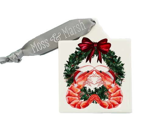 Kissmas Shrimp Coastal Christmas Ornament