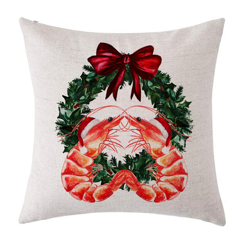 Kissmas Shrimp Coastal Christmas Pillow