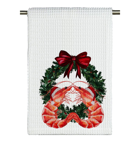 Kissmas Shrimp Coastal Christmas Tea Towel
