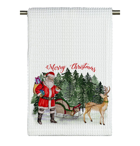 Nostalgic Christmas Watercolor Microfiber Tea Towel