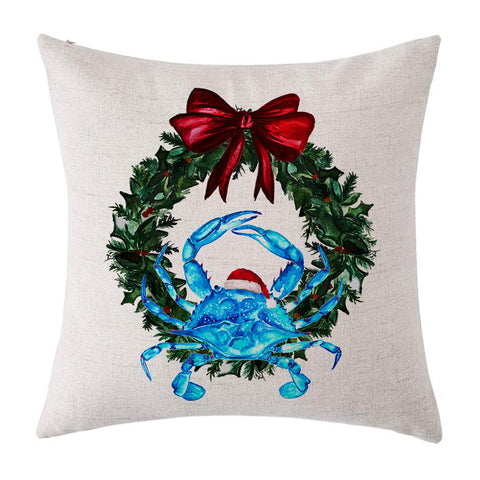 Blue Crab Coastal Christmas Pillow