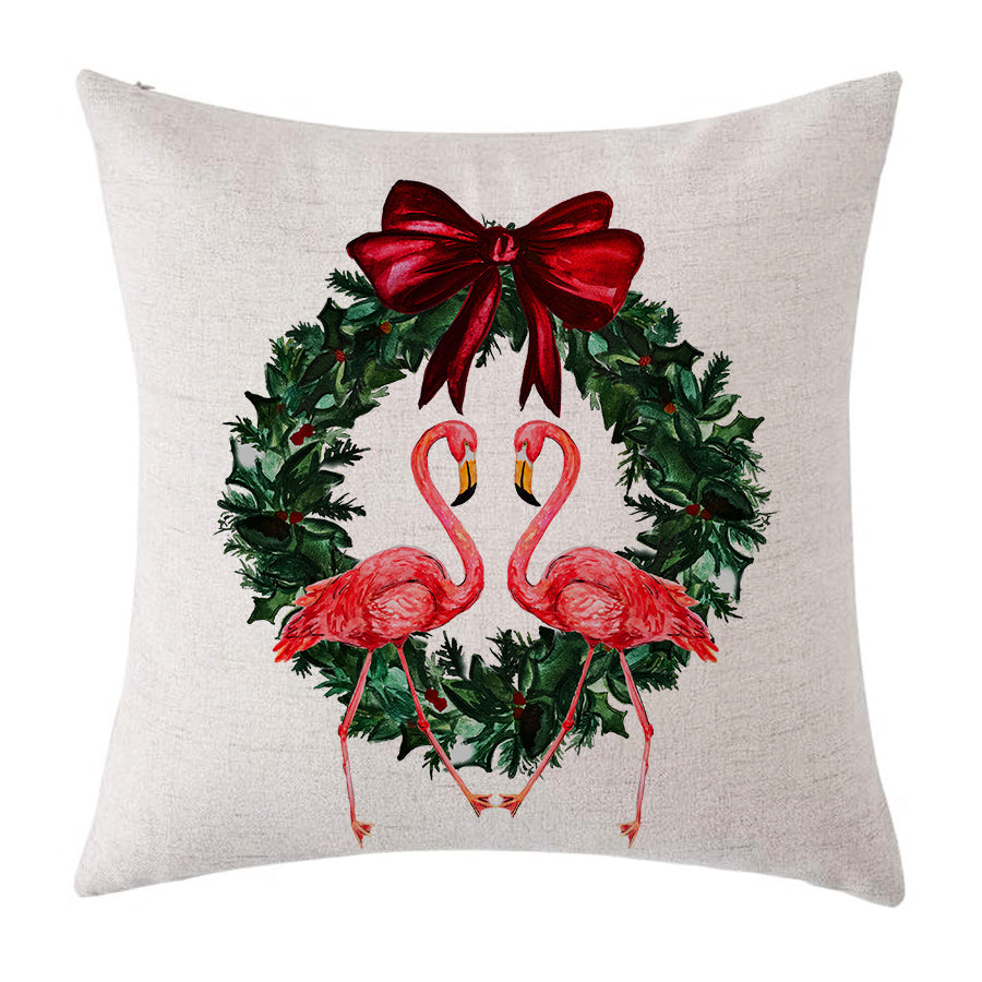 Flamingo Coastal Christmas Pillow
