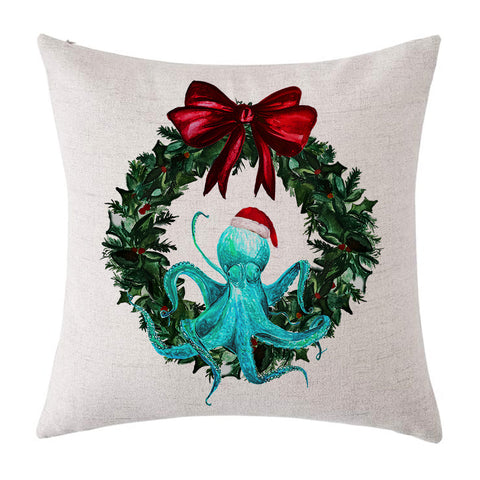 Octopus Coastal Christmas Pillow