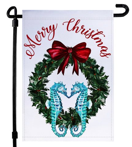 Seahorse Coastal Christmas Garden Flag