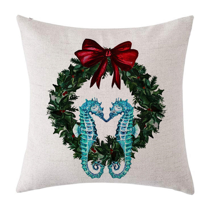 Seahorse Coastal Christmas Pillow