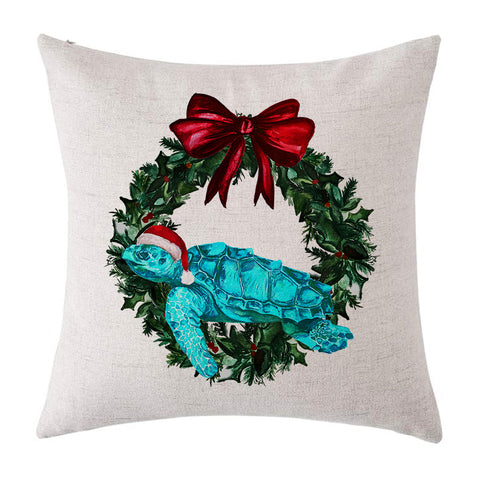 Sea Turtle Coastal Christmas Pillow