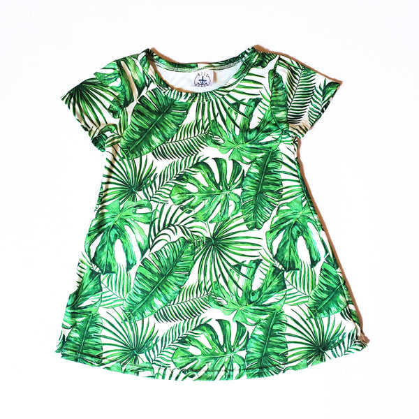 Tropical Leaves Swing Dress - Girls