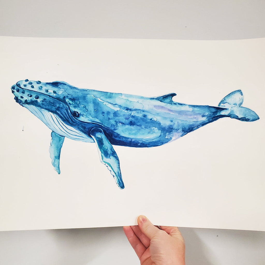 Blue Whale Original Watercolor Painting – Moss & Marsh