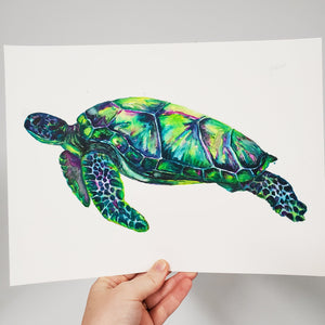 Green Sea Turtle Original Watercolor Painting