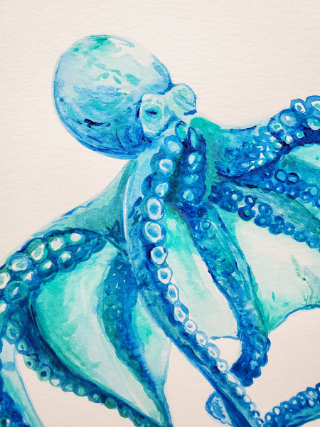 Blue Octopus Original Watercolor Painting
