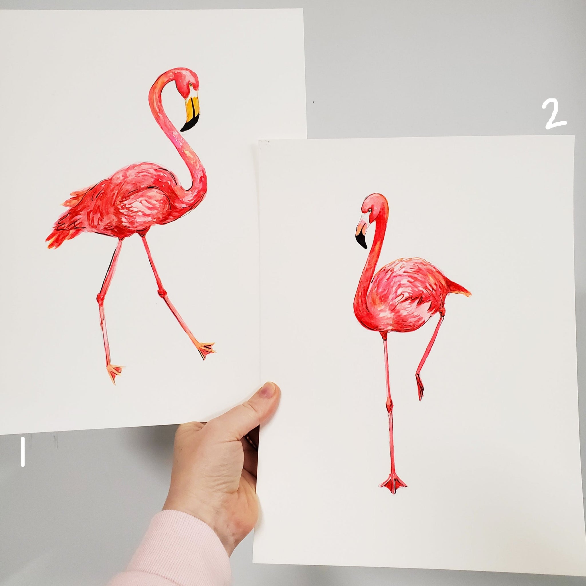 Flamingo 1 & 2 Original Watercolor Painting