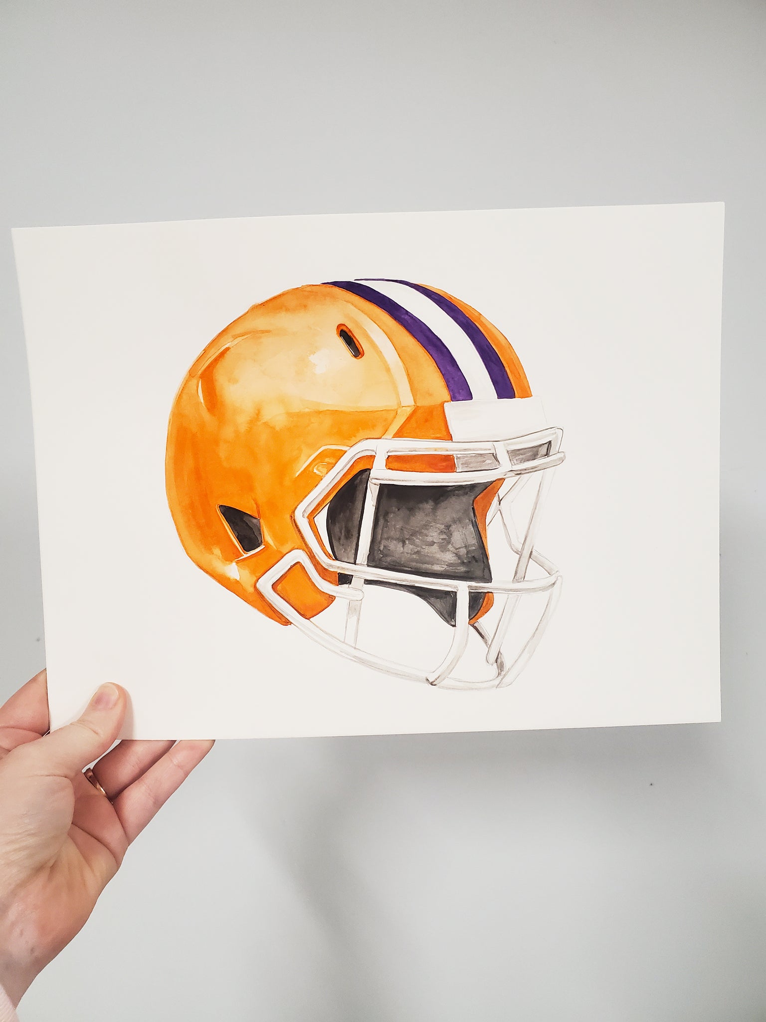 Orange & Purple Helmet Original Watercolor Painting