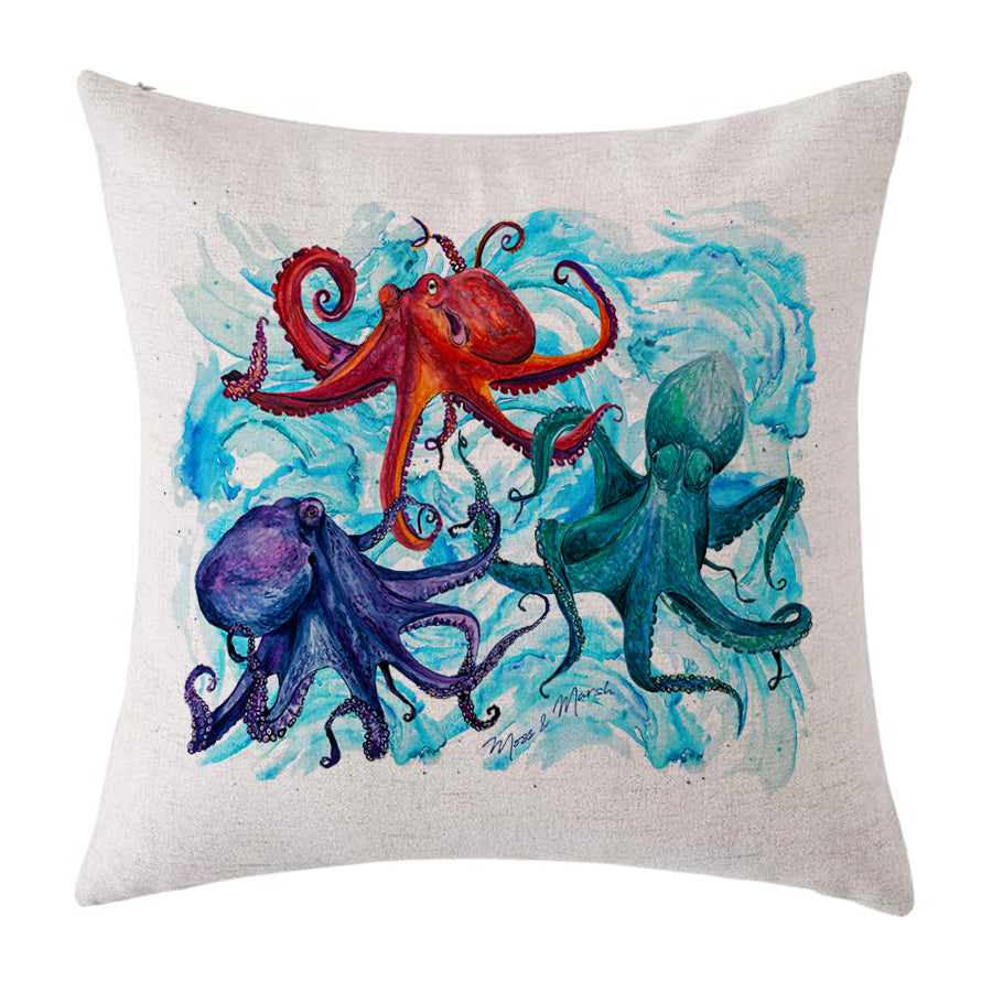 Octopus watercolor print pillow