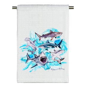 Sharks Watercolor Microfiber Tea Towel
